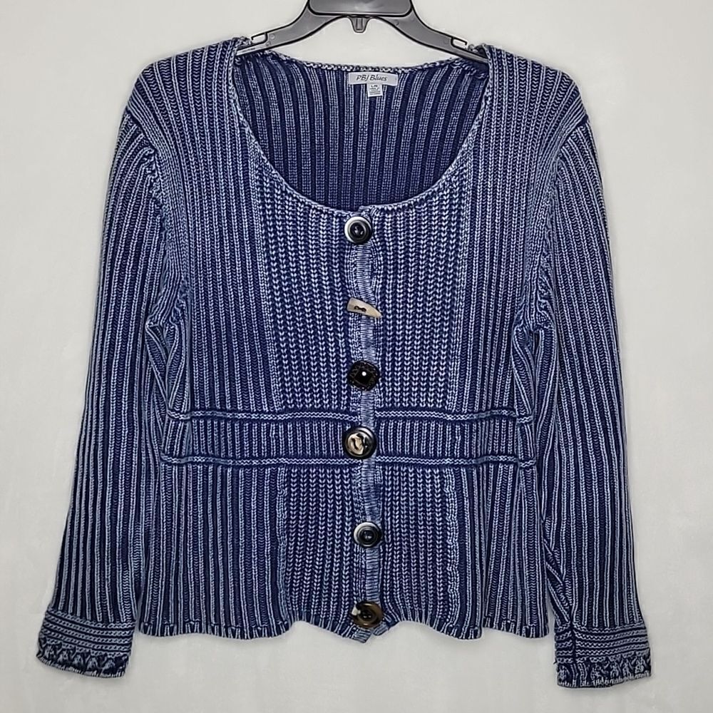 PBJ Blues Cable Knit‎ Button Down Sweater Size Large